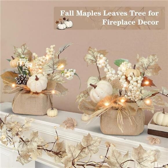 2 Pack 11 Inch Tabletop Maple Tree Fall Decorations for Home Lighted Fall Tree - Picture 5 of 7